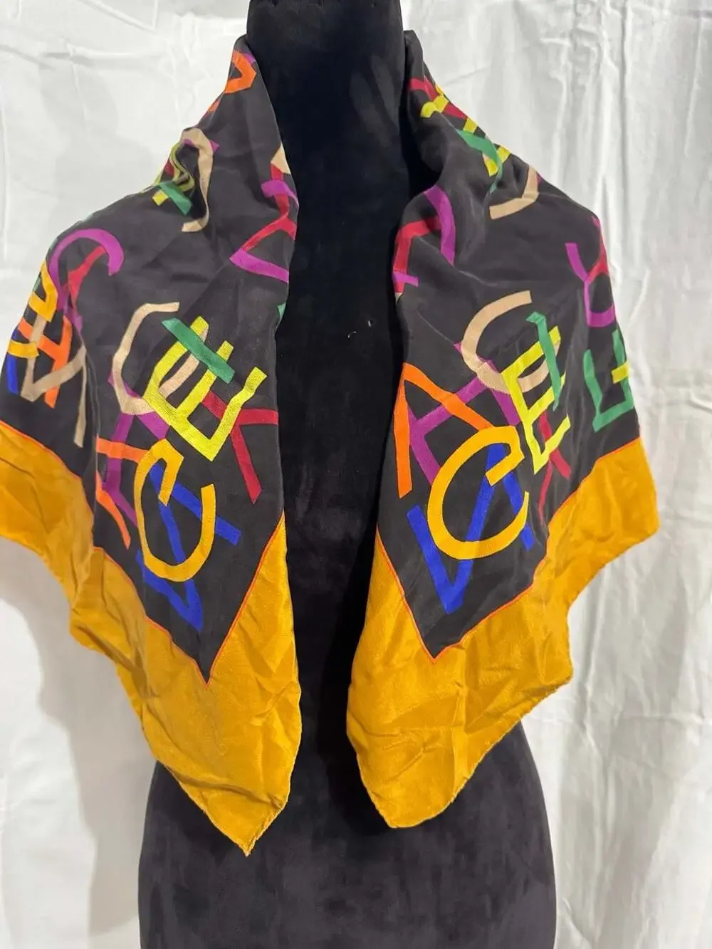 Vintage Celine Letter Print Square Silk Scarf